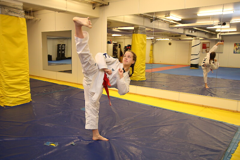 Taekwondoon kuuluu etenkin erilaisia potkuja.